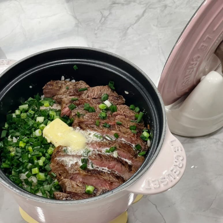솥밥요리 추천 : 스테이크 솥밥 (르쿠르제 고메밥솥  비스포크 인덕션 불조절)